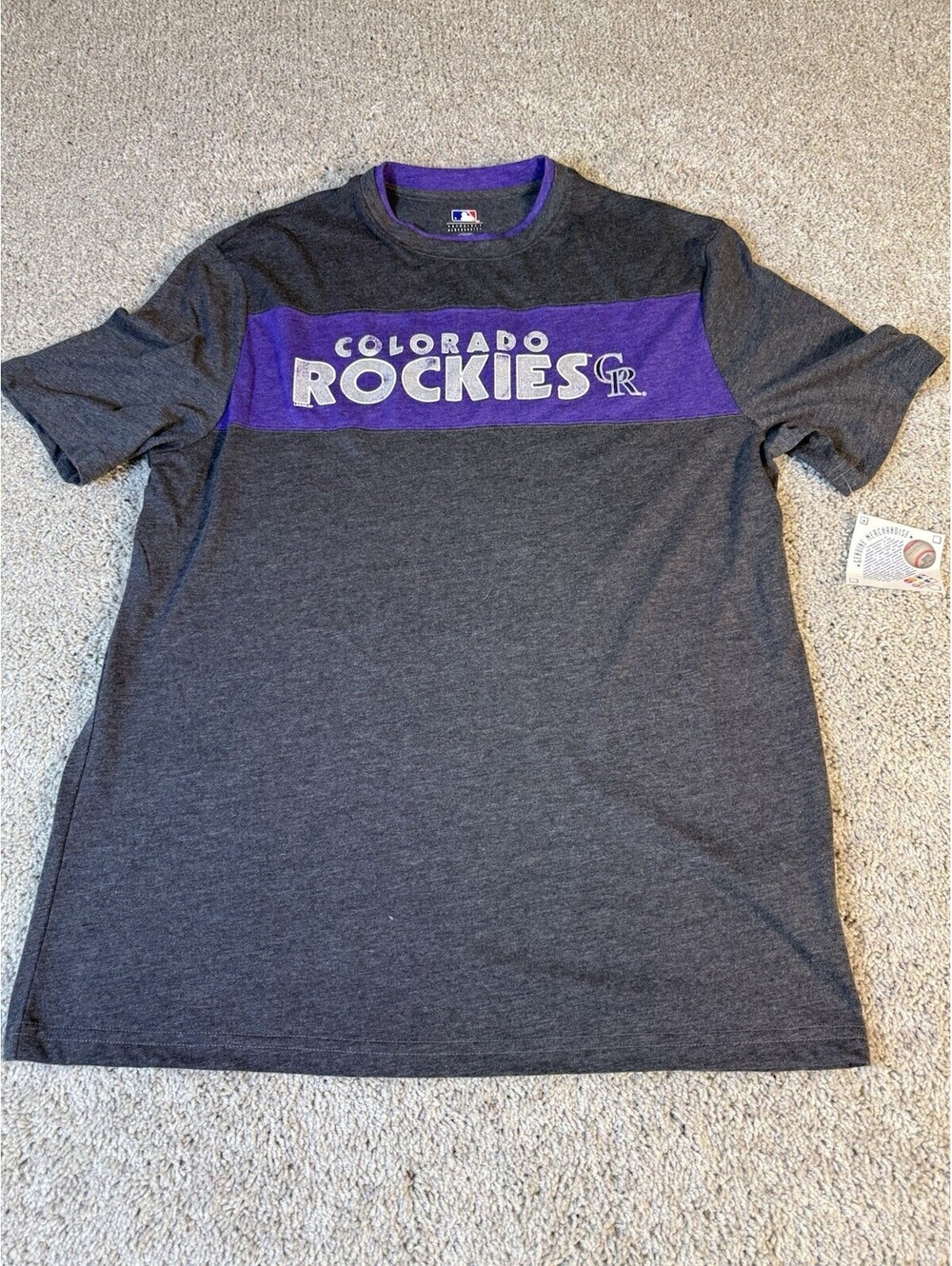 Colorado Rockies Mens Shirt Large Gray MLB Baseball Short Sleeve Cotton Blend